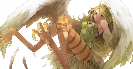 Fantasy girl - anime, one piece, girl, feather, manga, fantasy, teebohne, wings, monet, art