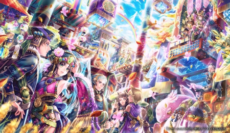 Festives - pretty, magic, female, scenery, scene, happy, monster, japan, horn, nice, house, chinese, city, beauty, cg, building, japanese, carnival, anime, dress, festival, guy, boy, male, oriental, petal, hd, cultural, anime girl, beautiful, girl, lovely, sweet, creature, fantasy, couple