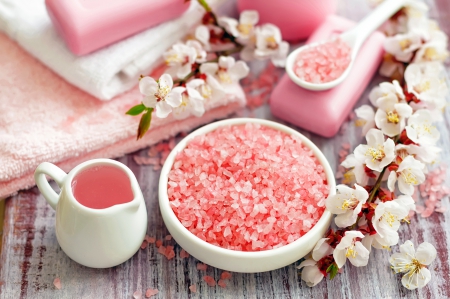 Spa - soap, pink, salt, spa, flowers