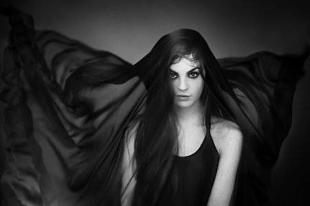 * - woman, veil, brunette, black