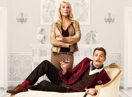 Mortdecai (2015) - actor, Johanna, blonde, Johnny Depp, man, actress, fantasy, Charles Mortdecai, red, Mortdecai, woman, movie, couple, Gwyneth Paltrow