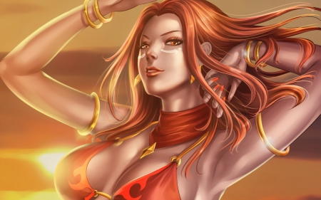 Lina - woman, redhead, art, game, dota, lina, orange, fantasy