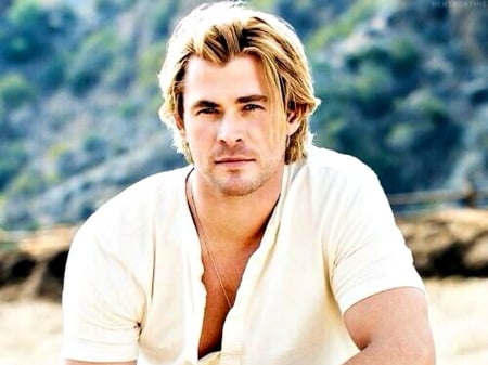 Chris Hemsworth - white, chris hemsworth, blond, actor, blue, man