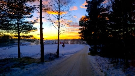 WINTER SCENE - clouds, winter, nature, season, road, sky