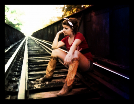 Wonder When The Trains Coming - cowgirl, train, country, boots