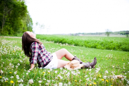 Cowgirl - boots, field, cute, cowgirl