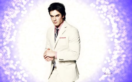 Ian Somerhalder - bokeh, tv series, white, ian somerhalder, purple, man, pink, damon, actor, by cehenot, vampire diaries