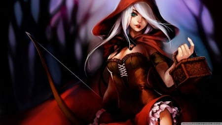 red riding hood - basket, red, hood, girl, riding, bow