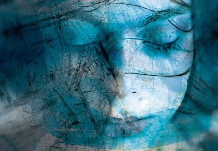 Blue Heart - portrait, abstract, blue, woman