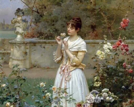 Beautiful Painting - garden, painting, woman, art