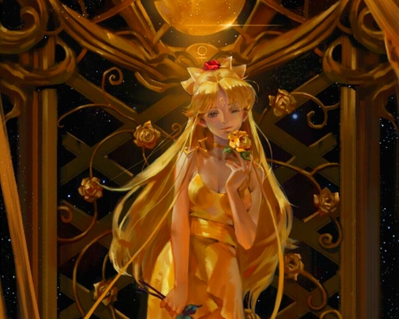 Cute Anime - woman, anime, art, gold