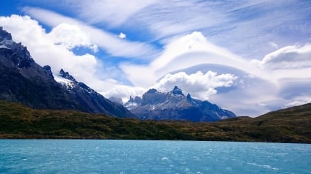 cloudy mountains - fun, nature, lake, mountains, cool, cloudy