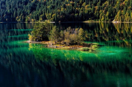 Forest - Lake - Forest, Reflection, Island, Lake