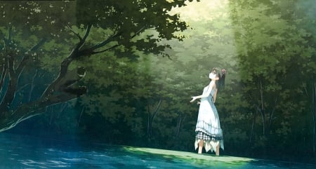 forest - beautiful, anime, girl, pretty