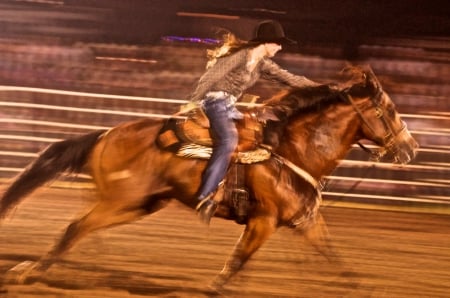 Cowgirl In Motion - women, fun, female, boots, hats, fashion, western, girls, cowgirls, style, motion, rodeo, horses, ranch