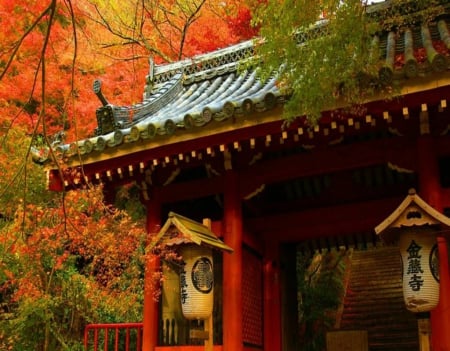 Kyoto Temple - shrine, gate, japan, autumn, red, temple, kyoto, japanese