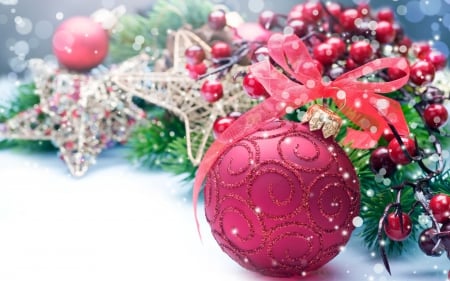 Merry Christmas! - ball, white, decoration, pink, globe, craciun, christmas, green