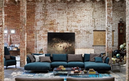 Brick Walled Living Room - architecture, designs, rooms, home interiors