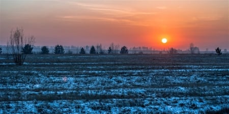 Amazing - winter, sunset, land, sun