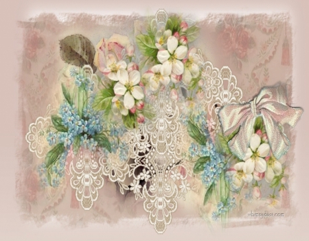 Vintage Flowers and Lace - flowers, abstract, collages, vintage, lace, pink