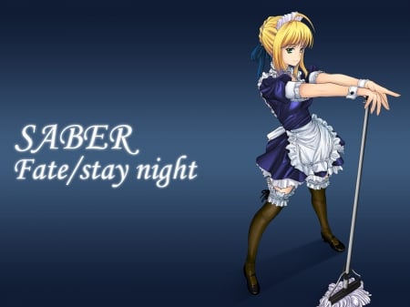 Saber Maid - Fate Stay Night, Blonde, Anime Girl, Saber, Anime, Maid Outfit, Black Stockings, Anime Maid, Maid, Mop