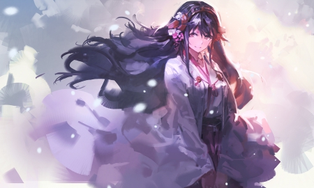 Kantai - Kantai Collection, Anime Girl, Brown Hair, Kancolle, Anime, Long Hair, Water, Wallpaper, Headband