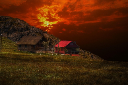 Nature - sky, house, nature, clouds