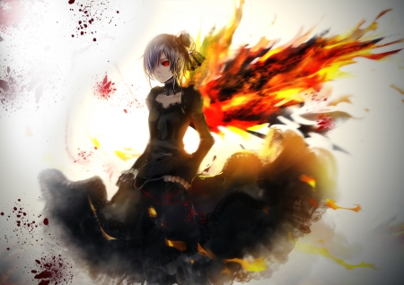 Touka Kirishima - girl, wings, tokyo ghoul, blood, kirishima, flower, dress, tokyo ghoul 2, touka