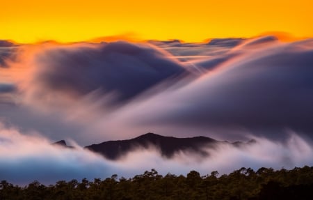 Misty Mountains - sky, fog, sunset, landscape