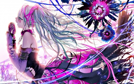 Hatsune Miku - pink, vocaloid, anime, tsukioka tsukiho, blue, manga, art, white, hatsune miku