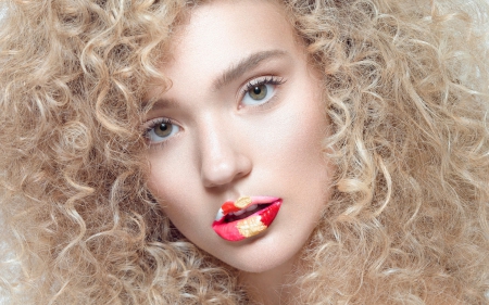 Blonde girl - face, make-up, lips, blonde, girl, woman