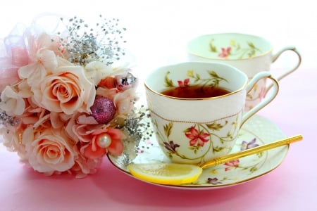 SPRING TEA - flowers, spring, tea, serving