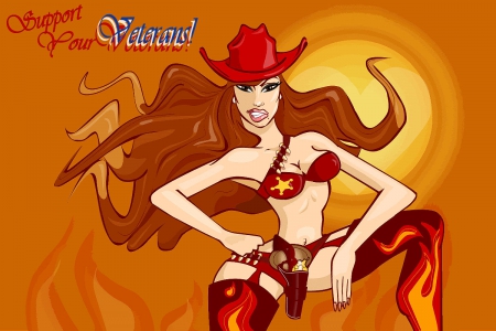 Cowgirl For Veterans - girls, women, style, fun, female, fashion, cowgirls, veterans, hats, drawing, sketch, western, comic, art