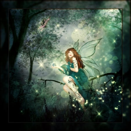 FAIRY - forest, female, wings, green, fairy