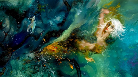 Great Mermaid - fantasy, mermaid, woman, beautiful, digital, girl, art, sirene