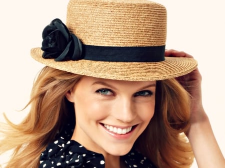 Nicole Boerner - black, model, blonde, girl, white, hat, smile, woman, nicole boerner