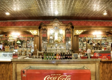 Old Country Ice Cream Parlor Store - cream, store, parlor, architecture, ice, frozen, red, lights, old, cold, country, icecream