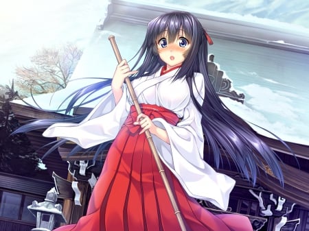 Amakano - miko, girl, japan, game, long hair, oriental, japanese, cg