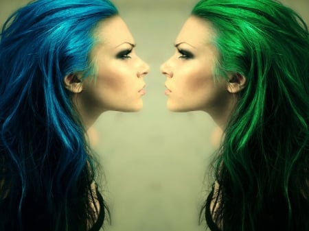 mirror effect - woman, effect, hair, mirror