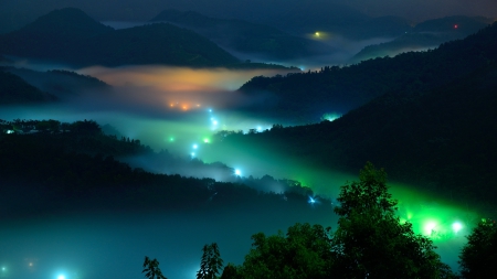 Evening Lights - landscape, nature, mountain, lights