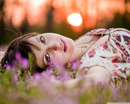 A dreamer - woman, moon, love, flowers