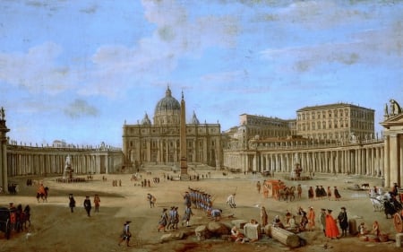 Saint Peter's Basilica in Rome - gaspar van wittel, painting, buildings, saint peter s basilica in rome, art