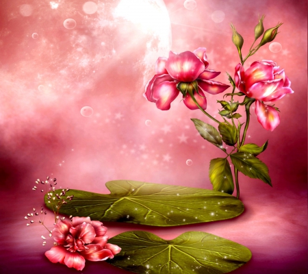 Beautiful Pink Flowers - pink, beautiful, flowers, leaves, green