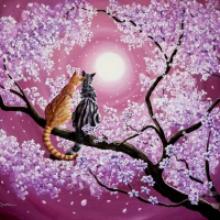 Tabby Cats in Cherry Blossoms