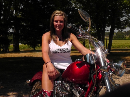 Life's Good When Your Bad - cowgirl, bike, boots, harley