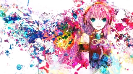 Megurine Luka - Vocaloid, Trumpet, Pink Hair, Anime Girl, Graffiti, Wrist, Megurine Luka, Anime, Long Hair, Band, Wallpaper