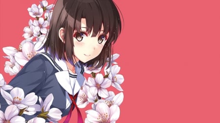 cute girl - flowers, anime, school, girl, cute, uniform