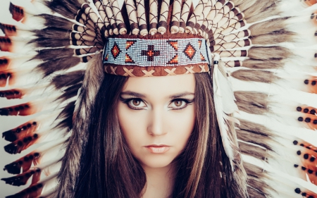 Indian woman - face, feather, lea carina, indian, girl, woman