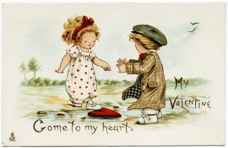 Happy Valentine's Day! - boy, vintage, word, valentine, girl, card, couple