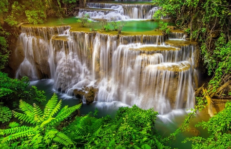 The Huai Mae Khamin Waterfall - greenery, water, waterfall, lovely, plants, exotic, view, forest, thailand, beautiful, cascdes, asia